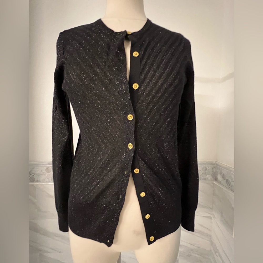 New Dana Buchman Semi-sheer Lurex Black Cardigan Sz S